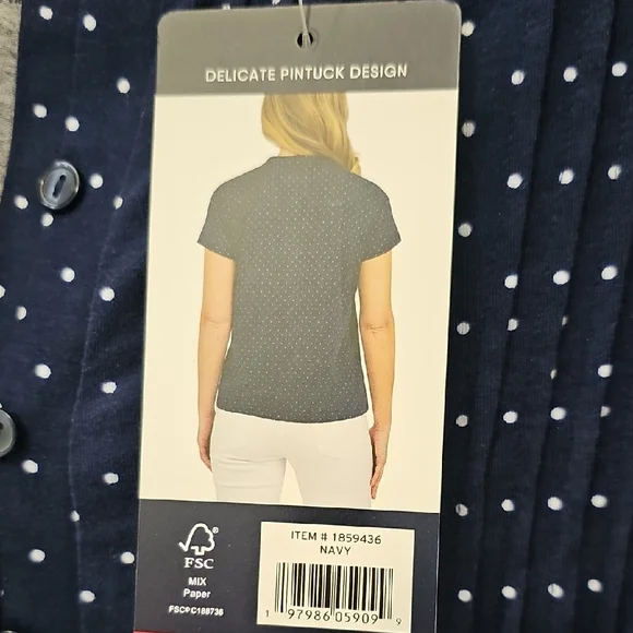 Lands' End Dark Blue Polka Dot Blouse - Picture 3 of 4